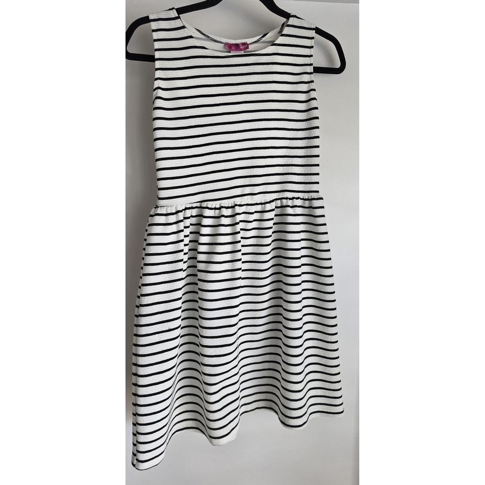 AQUA Girls XL Striped Sleeveless Dress White Black Round Neck Shift Classic